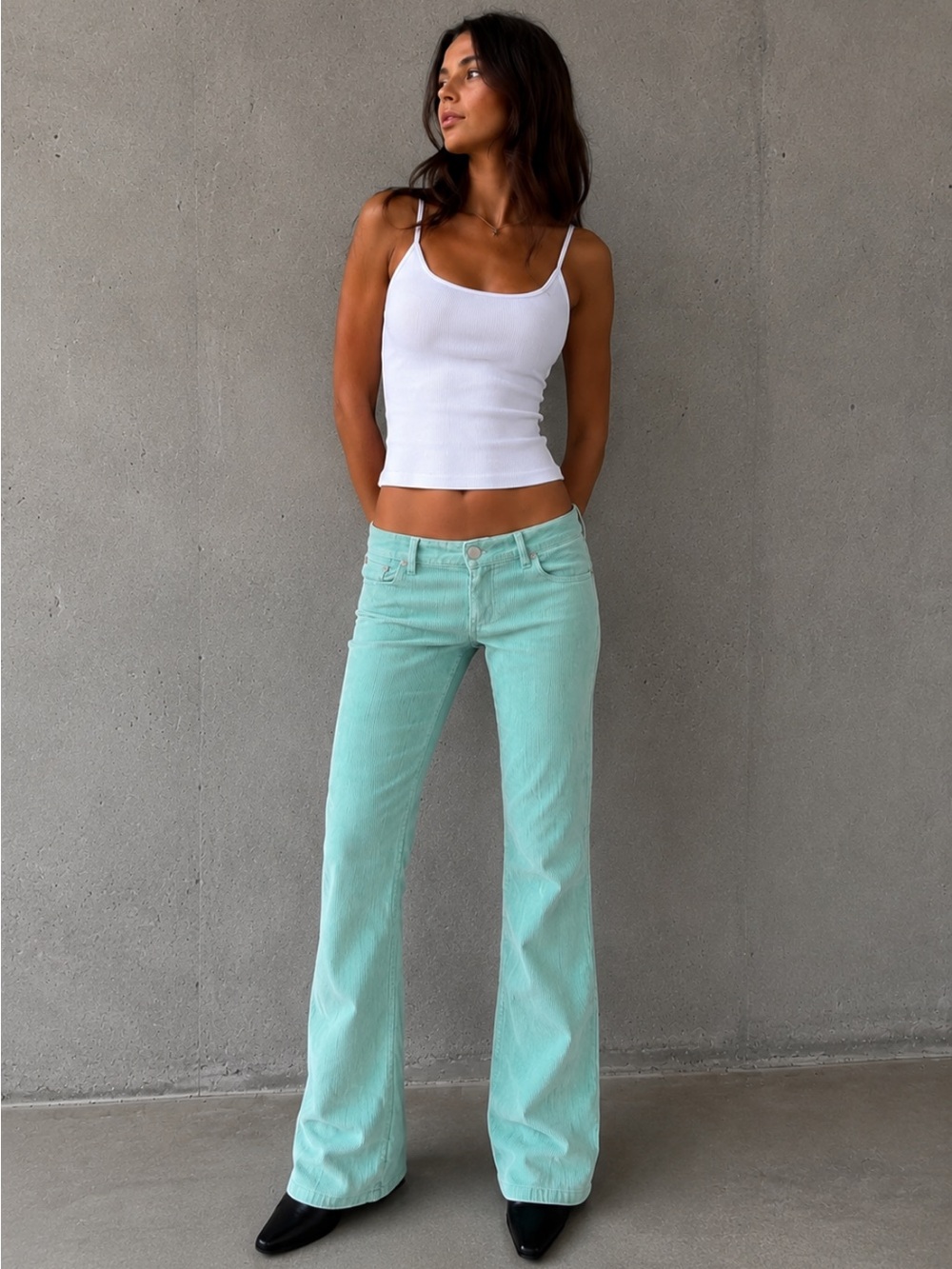 Vintage Y2K Polo Jeans Co Ralph Lauren Aqua Corduroy Bootcut Pants Sz 2